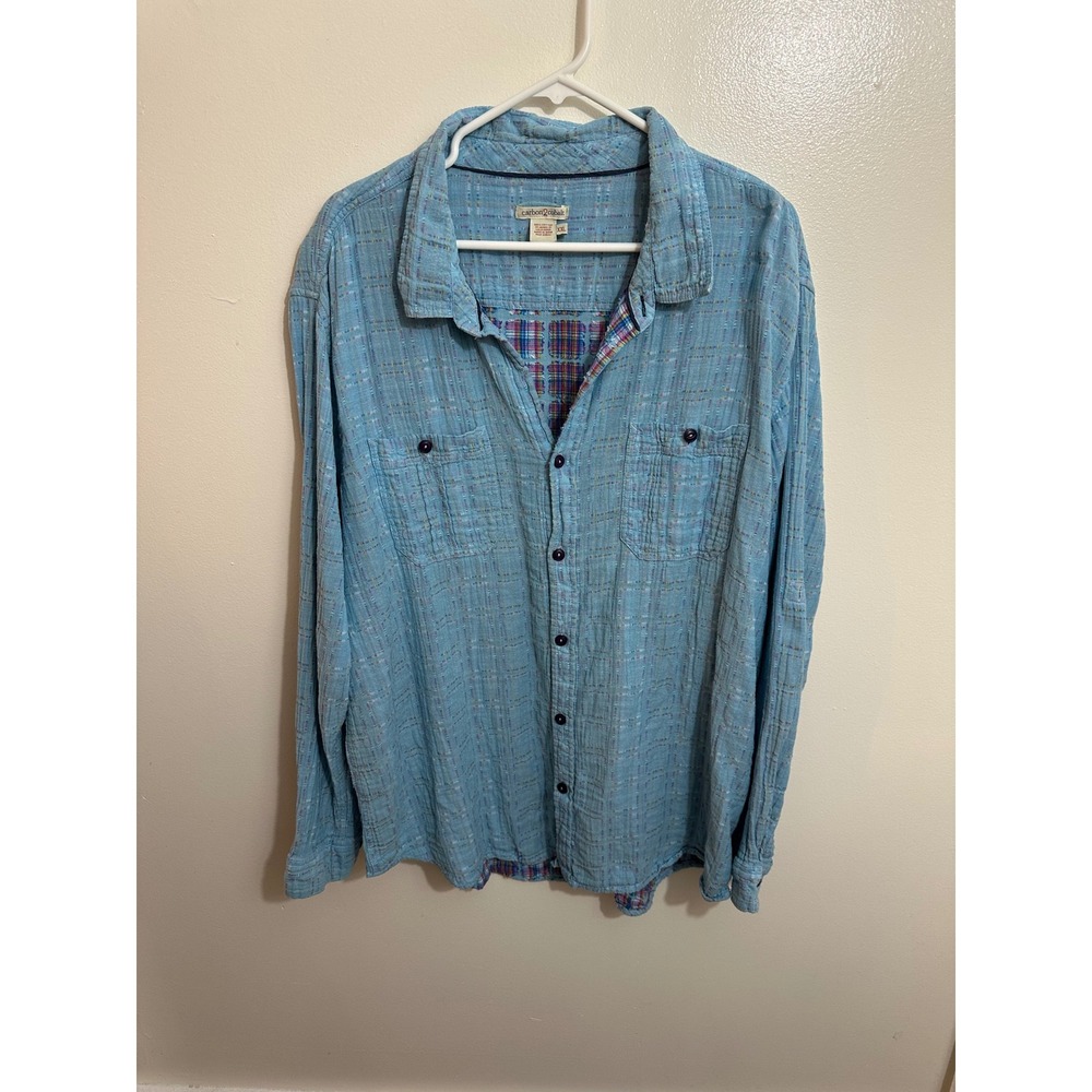 Carbon2Cobalt Mens XXL Light Blue Textured Cotton Gauze Button Down Shirt